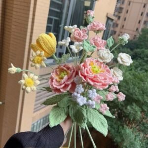 Handmade Crochet Ready Bouquet - Pink  Chrysanthemums Bouquet (11 Pieces)