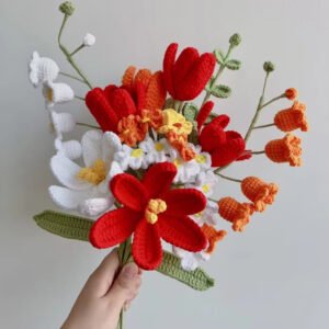 Handmade Crochet Ready Bouquet - Red Tulips Bouquet (8 Pieces)